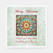 緑のグリッター効果ステンドグラスフローラ曼荼羅 スタンダードランチョンナプキン (正面)