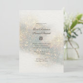 緑のグリッター水の色結婚の形状 招待状 (スタンド正面)