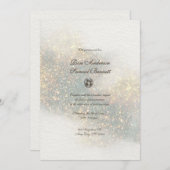 緑のグリッター水の色結婚の形状 招待状 (正面/裏面)