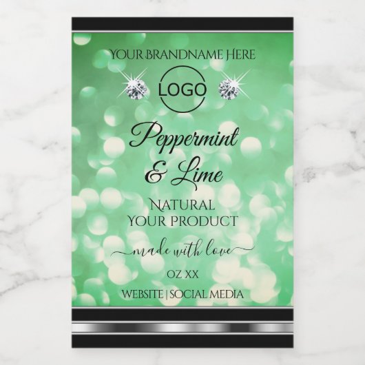 緑のグリッター製品ラベル輝くダイヤモンドのロゴ フードラベル (シングルラベル)