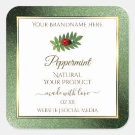 緑のグリッター金ゴールドと白い製品ラベルLadybug スクエアシール