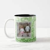 緑のグリッター2の写真w/Textのデザインあなた専有物 ツートーンマグカップ (左)