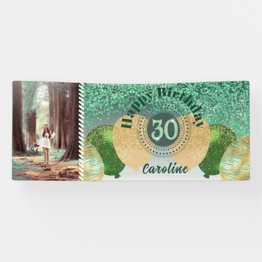 緑のグリッター30th誕生日とバルーン 横断幕 (横)