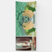 緑のグリッター50誕生日&バルーン 横断幕 (縦)