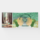 緑のグリッター50誕生日&バルーン 横断幕 (横)