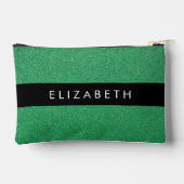 緑のグリッター、グリッターの背景、名前 アクセサリーポーチ (裏面)