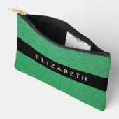 緑のグリッター、グリッターの背景、名前 アクセサリーポーチ (見開き)