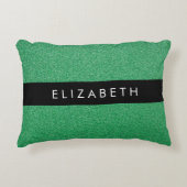 緑のグリッター、グリッターの背景、名前 アクセントクッション (正面)