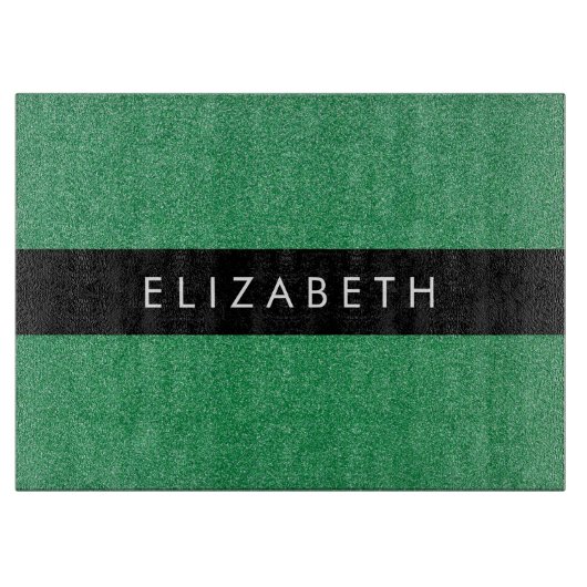 緑のグリッター、グリッターの背景、名前 カッティングボード (正面)