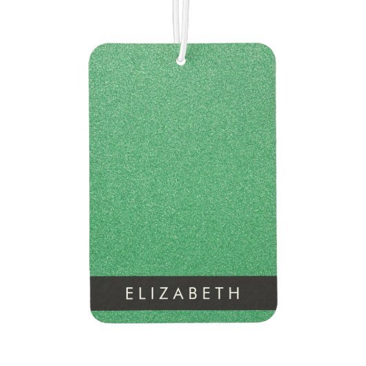 緑のグリッター、グリッターの背景、名前 カーエアーフレッシュナー (裏面)