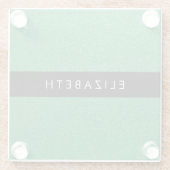 緑のグリッター、グリッターの背景、名前 ガラスコースター (裏面)