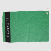 緑のグリッター、グリッターの背景、名前 ゴルフタオル (横)