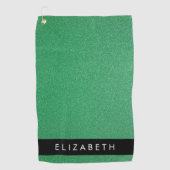 緑のグリッター、グリッターの背景、名前 ゴルフタオル (正面)