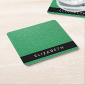 緑のグリッター、グリッターの背景、名前 スクエアペーパーコースター (アングル)