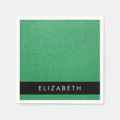 緑のグリッター、グリッターの背景、名前 スタンダードカクテルナプキン (正面)