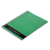 緑のグリッター、グリッターの背景、名前 ノートブック (左側)