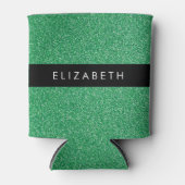 緑のグリッター、グリッターの背景、名前 缶クーラー (正面)
