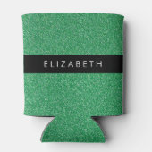 緑のグリッター、グリッターの背景、名前 缶クーラー (裏面)