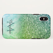 緑のグリッター、パーソナライズな大理石 Case-Mate iPhoneケース (裏面(横))