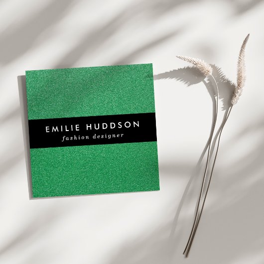 緑のグリッター、輝き、グリッターの背景 スクエア名刺