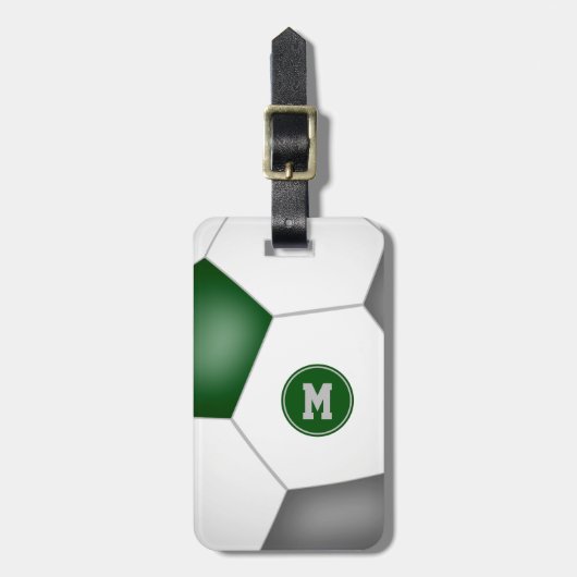 緑のグレーのスクールチームのカラーサッカー選手 ラゲッジタグ (正面縦)