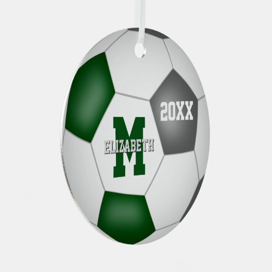 緑のグレーのチームのスピリットガールズ男の子サッカーを記念 メタルオーナメント (正面右)