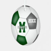緑のグレーのチームのスピリットガールズ男の子サッカーを記念 メタルオーナメント (正面左)