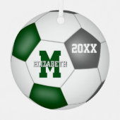 緑のグレーのチームのスピリットガールズ男の子サッカーを記念 メタルオーナメント (正面)