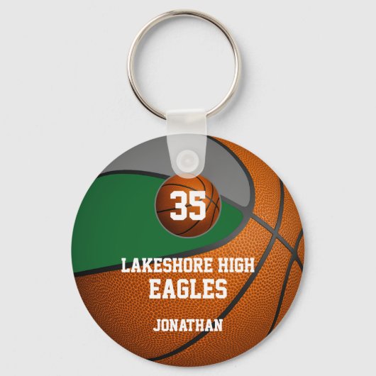 緑のグレーの学校の色の男の子のバスケットボールチーム キーホルダー (正面)
