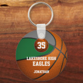 緑のグレーの学校の色の男の子のバスケットボールチーム キーホルダー (正面)