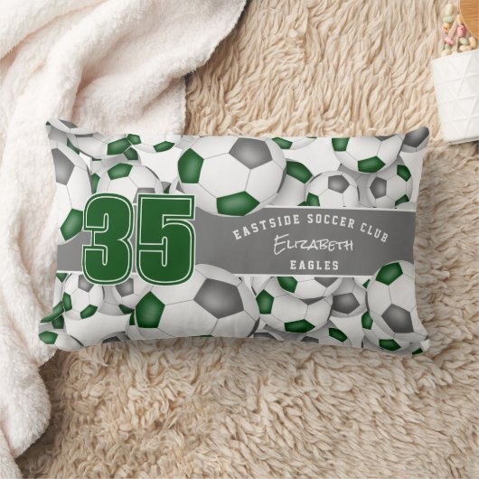 緑のグレーチームカラーサッカーボールの多く ランバークッション (ブランケット)