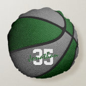 緑のグレーチームカラーズボーイズ女の子バスケットボールデカール ラウンドクッション (裏面)
