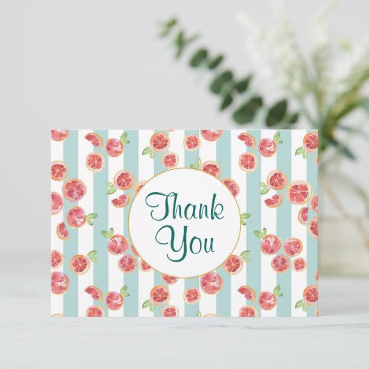 緑のグレープフルーツのパタストライプーンありがとう サンキューカード (スタンド正面)