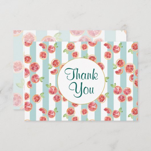 緑のグレープフルーツのパタストライプーンありがとう サンキューカード (正面/裏面)