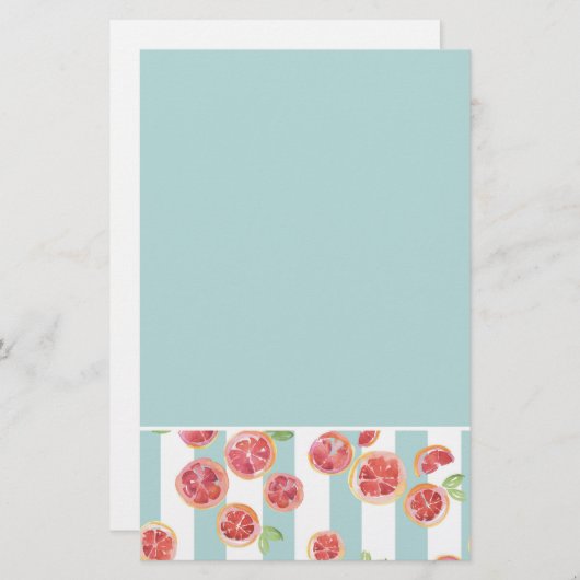 緑のグレープフルーツのパターストライプン 便箋 (正面/裏面)