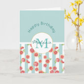 緑のグレープフルーツのパターンストライプ誕生日 カード (黄色い花)