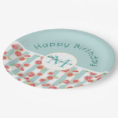 緑のグレープフルーツのパターンストライプ誕生日 ペーパープレート (アングル)