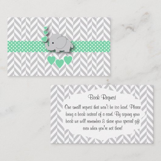 緑のグレー象の赤ちゃんシャワーブックリクエスト エンクロージャーカード (正面/裏面)