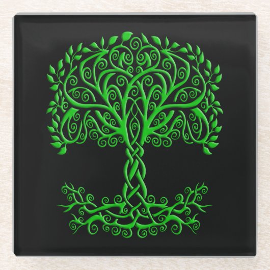 緑のケルトの木 ガラスコースター (正面)