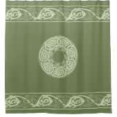 緑のケルト族の結び糸細工の魚 シャワーカーテン (正面)