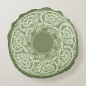 緑のケルト族の結び糸細工の魚 ラウンドクッション (裏面)