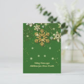 緑のケルト風クリスマスカードに金の雪の結晶　アイルランド語 シーズンポストカード (スタンド正面)