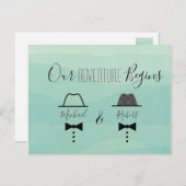 緑のゲイ結婚式の日付を保存 案内ポストカード (正面/裏面)