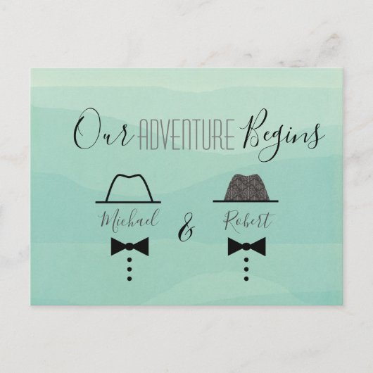 緑のゲイ結婚式の日付を保存 案内ポストカード (正面)