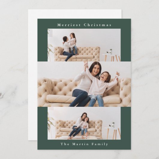 緑のコモダンラージュと3枚の写真 シーズンカード (正面/裏面)