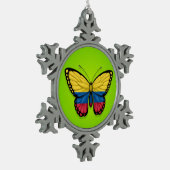 緑のコロンビアの蝶旗 スノーフレークピューターオーナメント (左)