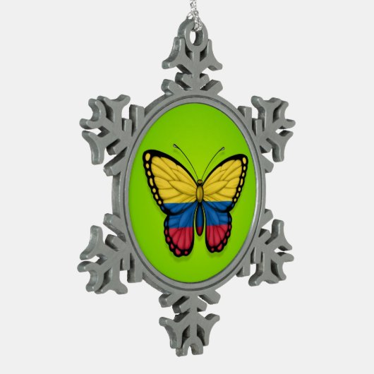 緑のコロンビアの蝶旗 スノーフレークピューターオーナメント (左)