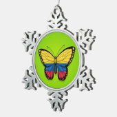 緑のコロンビアの蝶旗 スノーフレークピューターオーナメント (右)