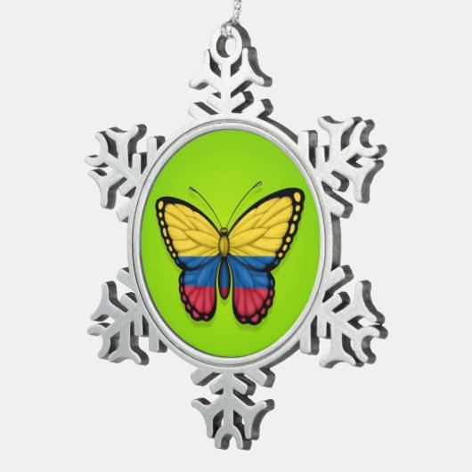 緑のコロンビアの蝶旗 スノーフレークピューターオーナメント (右)