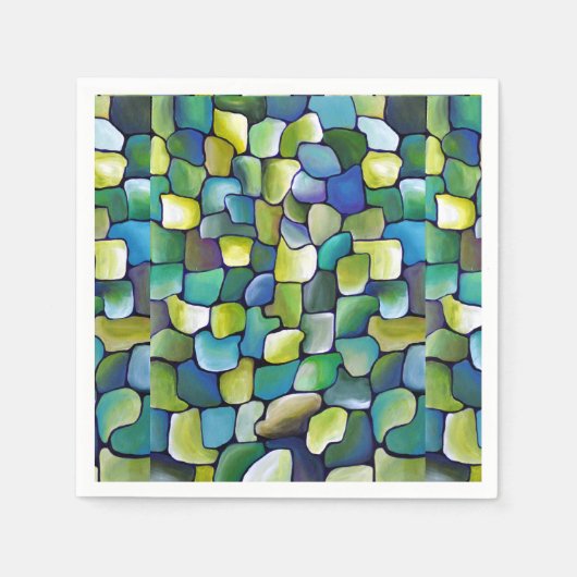 緑のコンテンポラリーパターン スタンダードカクテルナプキン (正面)